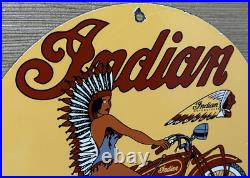 Vintage Indian Motorcycles Porcelain Sign Dealership Motor Bike Harley Gas Oil