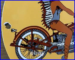 Vintage Indian Motorcycles Porcelain Sign Dealership Motor Bike Harley Gas Oil