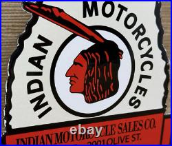 Vintage Indian Motorcycles Porcelain Sign, Dealership, Motor Bike Harley Gas Oil