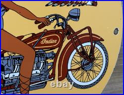 Vintage Indian Motorcycles Porcelain Sign Dealership Motor Bike Harley Gas Oil