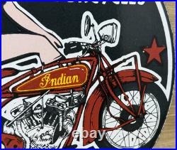 Vintage Indian Motorcycles Porcelain Sign Dealership Motor Bike Harley Gas Oil