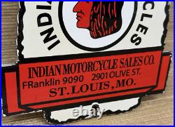 Vintage Indian Motorcycles Porcelain Sign, Dealership, Motor Bike Harley Gas Oil