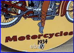 Vintage Indian Motorcycles Porcelain Sign Dealership Motor Bike Harley Gas Oil
