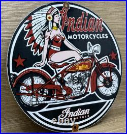 Vintage Indian Motorcycles Porcelain Sign Dealership Motor Bike Harley Gas Oil