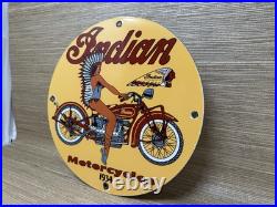 Vintage Indian Motorcycles Porcelain Sign Dealership Motor Bike Harley Gas Oil