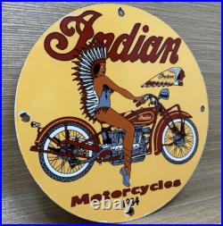 Vintage Indian Motorcycles Porcelain Sign Dealership Motor Bike Harley Gas Oil