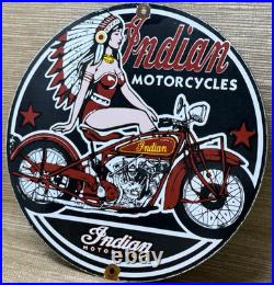 Vintage Indian Motorcycles Porcelain Sign Dealership Motor Bike Harley Gas Oil
