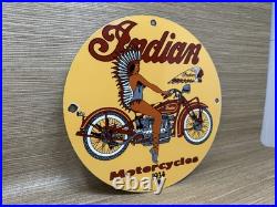 Vintage Indian Motorcycles Porcelain Sign Dealership Motor Bike Harley Gas Oil