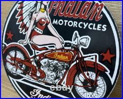 Vintage Indian Motorcycles Porcelain Sign Dealership Motor Bike Harley Gas Oil