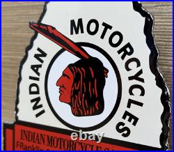Vintage Indian Motorcycles Porcelain Sign, Dealership, Motor Bike Harley Gas Oil