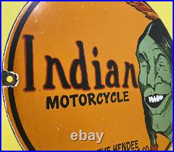 Vintage Indian Motorcycles Porcelain Sign Dealership Motor Bike Harley Gas Oil