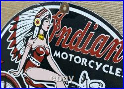 Vintage Indian Motorcycles Porcelain Sign Dealership Motor Bike Harley Gas Oil