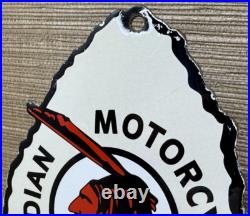 Vintage Indian Motorcycles Porcelain Sign, Dealership, Motor Bike Harley Gas Oil
