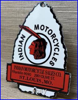 Vintage Indian Motorcycles Porcelain Sign, Dealership, Motor Bike Harley Gas Oil