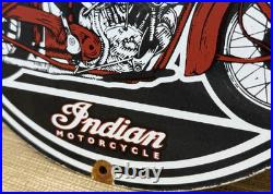 Vintage Indian Motorcycles Porcelain Sign Dealership Motor Bike Harley Gas Oil