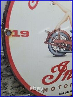 Vintage Indian Motorcycles Porcelain Sign Scout 101 Dealer Sales Motor Oil & Gas