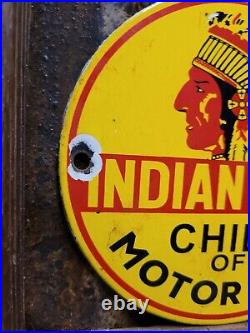 Vintage Indian Penn Porcelain Sign Gas Advertising Chief Of Motor Oil Pump Plate