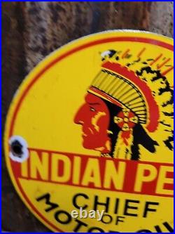 Vintage Indian Penn Porcelain Sign Gas Advertising Chief Of Motor Oil Pump Plate