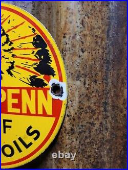 Vintage Indian Penn Porcelain Sign Gas Advertising Chief Of Motor Oil Pump Plate