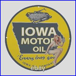 Vintage Iowa Motor Oil 1930 Oil Porcelain Gas Pump Sign