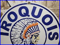 Vintage Iroquois Chief Porcelain Sign 30 Gasoline Dealer Rare Motor Oil Service