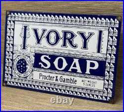 Vintage Ivory Soap Porcelain Sign Gas Station Grocery Store Hardware Motor Oil