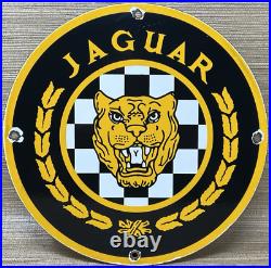 Vintage Jaguar Porcelain Sign Dealership Station Pump Plate Motor Oil Service