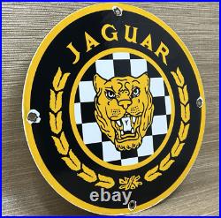 Vintage Jaguar Porcelain Sign Dealership Station Pump Plate Motor Oil Service