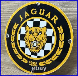 Vintage Jaguar Porcelain Sign Dealership Station Pump Plate Motor Oil Service