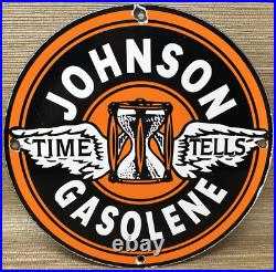 Vintage Johnson Gasoline Porcelain Sign Dealership Gas Station Service Motor Oil