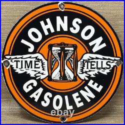 Vintage Johnson Gasoline Porcelain Sign Dealership Gas Station Service Motor Oil