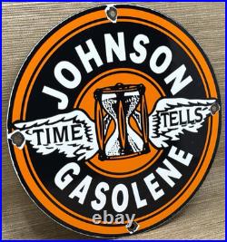 Vintage Johnson Gasoline Porcelain Sign Dealership Gas Station Service Motor Oil