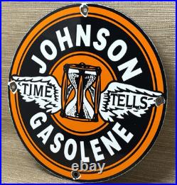 Vintage Johnson Gasoline Porcelain Sign Dealership Gas Station Service Motor Oil