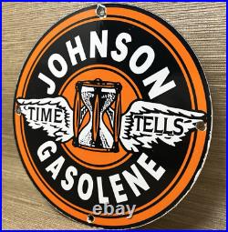 Vintage Johnson Gasoline Porcelain Sign Dealership Gas Station Service Motor Oil