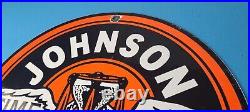 Vintage Johnson Gasoline Sign Time Tells Gas Motor Oil Pump Porcelain Sign