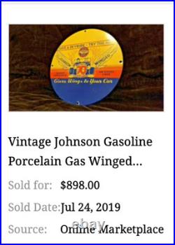 Vintage Johnson Time Tells Motor Oil Chicago Illinois 16.5 Porcelain Metal Sign