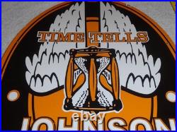 Vintage Johnson Time Tells Motor Oil Chicago Illinois 16.5 Porcelain Metal Sign