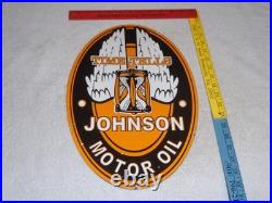 Vintage Johnson Time Tells Motor Oil Chicago Illinois 16.5 Porcelain Metal Sign