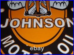 Vintage Johnson Time Tells Motor Oil Chicago Illinois 16.5 Porcelain Metal Sign