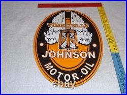 Vintage Johnson Time Tells Motor Oil Chicago Illinois 16.5 Porcelain Metal Sign