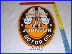 Vintage Johnson Time Tells Motor Oil Chicago Illinois 16.5 Porcelain Metal Sign