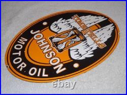 Vintage Johnson Time Tells Motor Oil Chicago Illinois 16.5 Porcelain Metal Sign