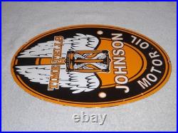 Vintage Johnson Time Tells Motor Oil Chicago Illinois 16.5 Porcelain Metal Sign