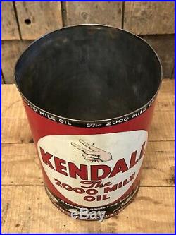 Vintage KENDALL The 2000 Mile Motor Oil Auto Car Plane Gas Station 5 Qt Can Sign