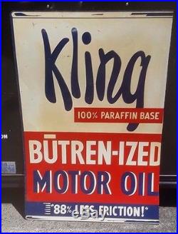 Vintage KLING BUTREN IZED MOTOR OIL SIGN RARE 30 x 46 Stout Sign Co