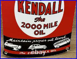 Vintage Kendal 2000 Mile Motor Oil Porcelain Sign Gasoline Station Pump Plate Vintage Kendal 2000 Mile Motor Oil Porcelain Sign Gasoline Station Pump Plate