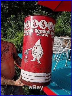 Vintage Kendall 25 gallon empty barrel heavy metal motor oil can With Drop Graphic
