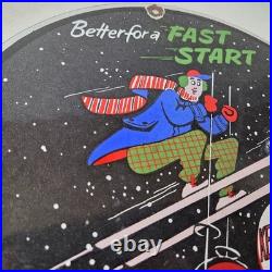 Vintage Kendall Motor Oil Sign Skiing Winter Sport Ad Gas Porcelain Sign