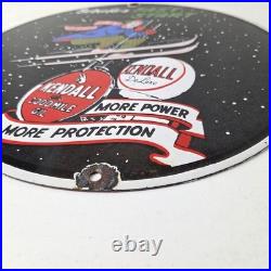 Vintage Kendall Motor Oil Sign Skiing Winter Sport Ad Gas Porcelain Sign