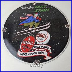 Vintage Kendall Motor Oil Sign Skiing Winter Sport Ad Gas Porcelain Sign
